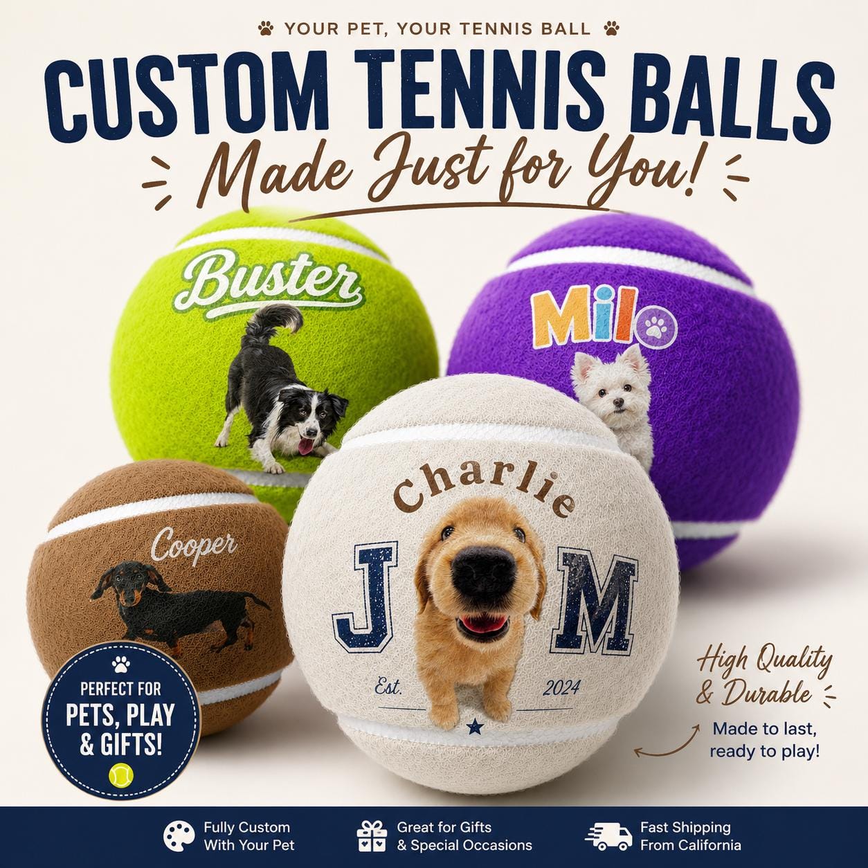 Custom Name Tennis Ball Unique Tennis Gift for Players, Coaches, Pet Lovers & Birthdays